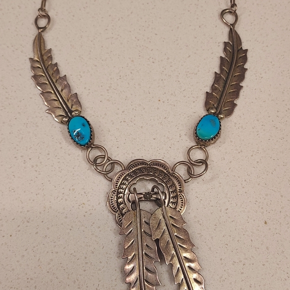 Navaho Sterling Silver & Turquoise Necklace - Picture 3 of 5